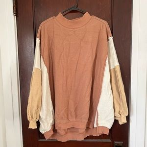 Free People Dusty Rose & Cream Colorblock Pullover Sweatshirt